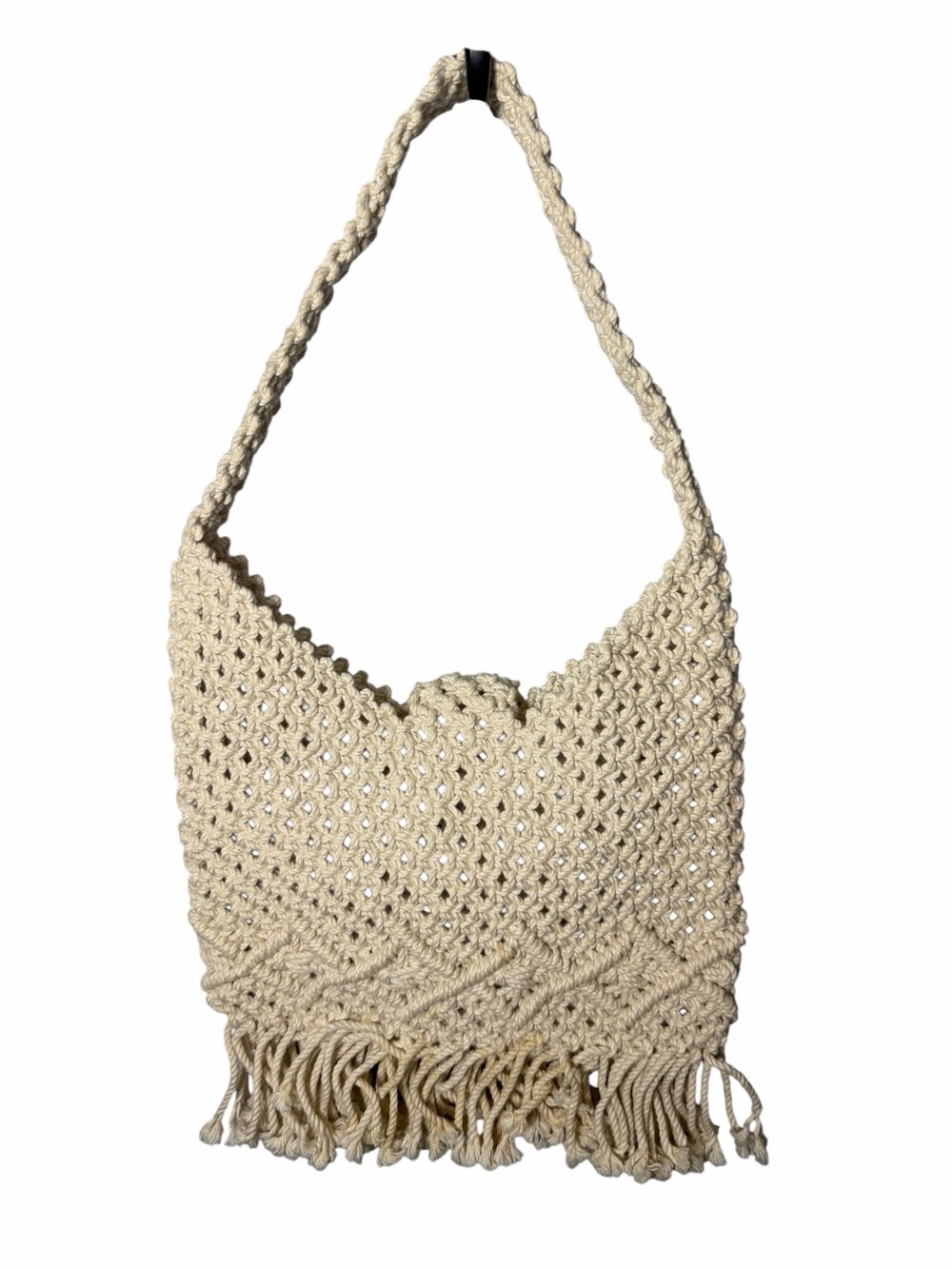 Macrame Boho Crochet Fringe Shoulder Bag in Natural Solid Brass - Picture 2 of 9